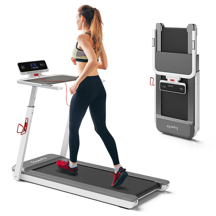 Costway - 3HP Running Machine Folding Treadmill Adjustable Height APP Control Table Board - Silver_0