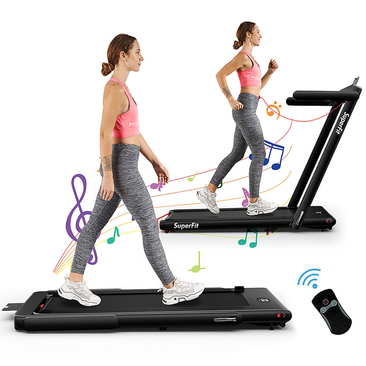 Costway - Up To 7.5MPH 2.25HP 2 in 1 Single Display Screen Treadmill Remote Control W/ APP Control Speaker - Black_0