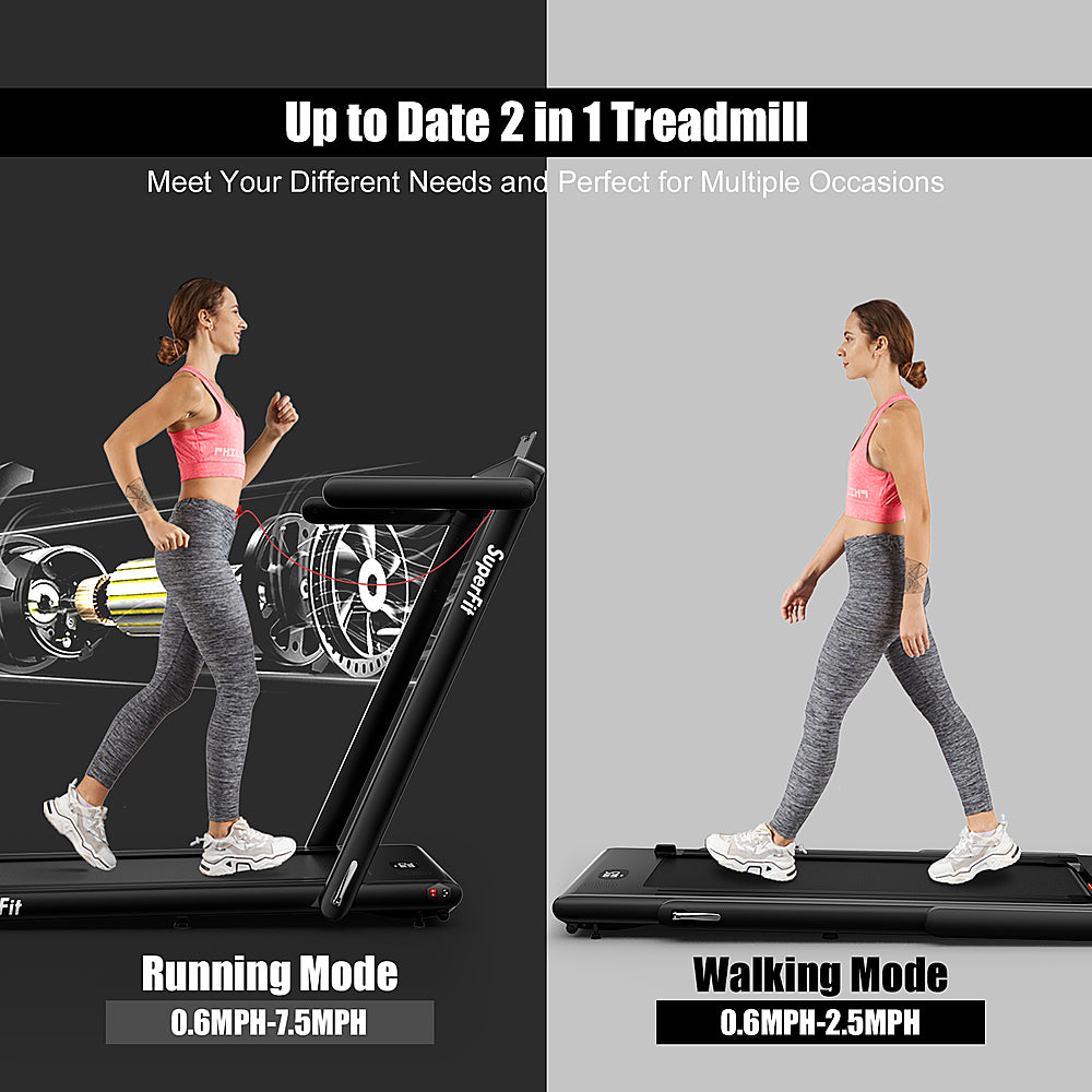 Costway - Up To 7.5MPH 2.25HP 2 in 1 Single Display Screen Treadmill Remote Control W/ APP Control Speaker - Black_1