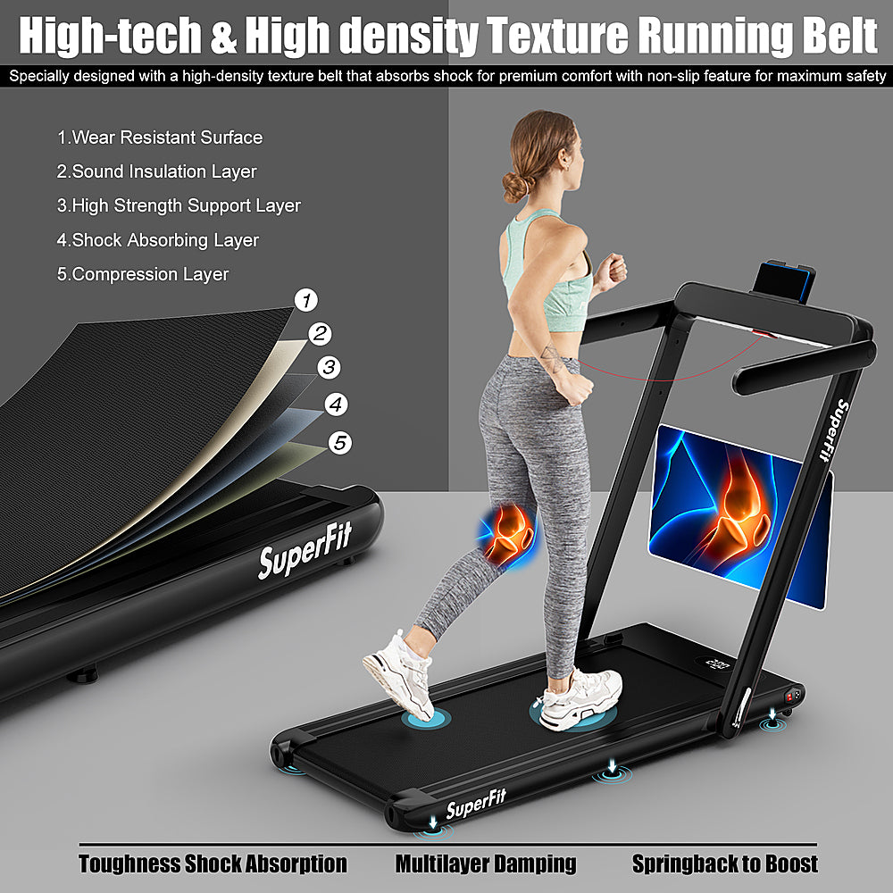 Costway - Up To 7.5MPH 2.25HP 2 in 1 Single Display Screen Treadmill Remote Control W/ APP Control Speaker - Black_3