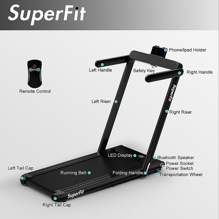 Costway - Up To 7.5MPH 2.25HP 2 in 1 Single Display Screen Treadmill Remote Control W/ APP Control Speaker - Black_7