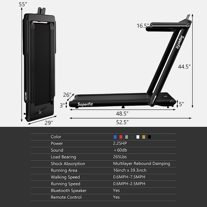 Costway - Up To 7.5MPH 2.25HP 2 in 1 Single Display Screen Treadmill Remote Control W/ APP Control Speaker - Black_10