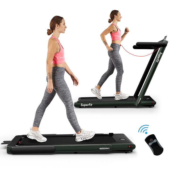 Costway - Up To 7.5MPH 2.25HP 2 in 1 Single Display Screen Treadmill W/ Speaker Remote Control APP - Green_0