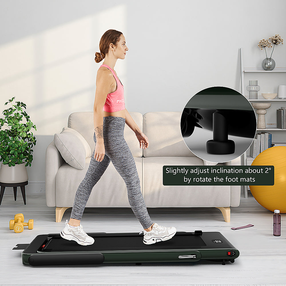 Costway - Up To 7.5MPH 2.25HP 2 in 1 Single Display Screen Treadmill W/ Speaker Remote Control APP - Green_2