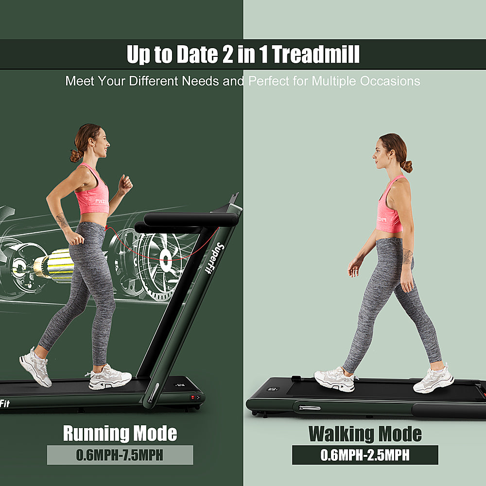 Costway - Up To 7.5MPH 2.25HP 2 in 1 Single Display Screen Treadmill W/ Speaker Remote Control APP - Green_3