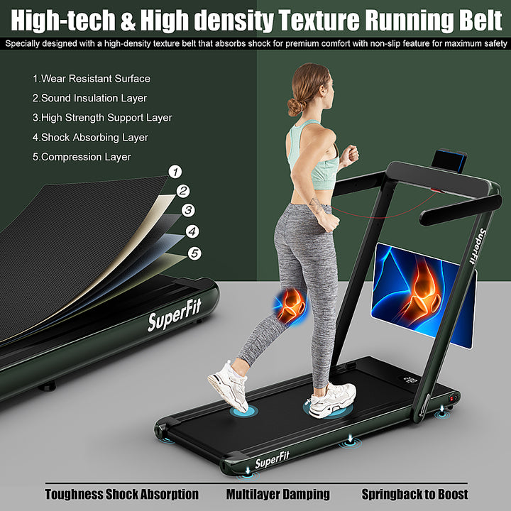 Costway - Up To 7.5MPH 2.25HP 2 in 1 Single Display Screen Treadmill W/ Speaker Remote Control APP - Green_6