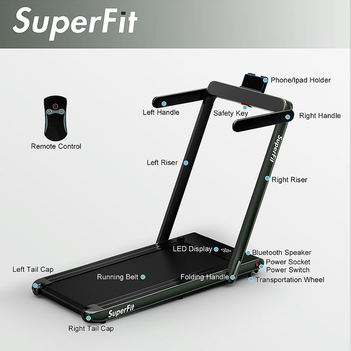 Costway - Up To 7.5MPH 2.25HP 2 in 1 Single Display Screen Treadmill W/ Speaker Remote Control APP - Green_9