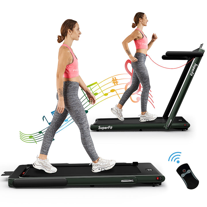 Costway - Up To 7.5MPH 2.25HP 2 in 1 Single Display Screen Treadmill W/ Speaker Remote Control APP - Green_11