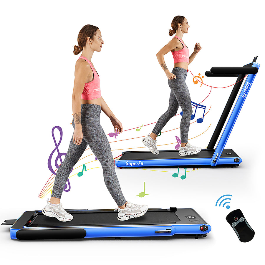 Costway - Up To 7.5MPH 2.25HP 2 in 1 Single Display Screen Treadmill W/ Speaker Remote Control APP - Green_0