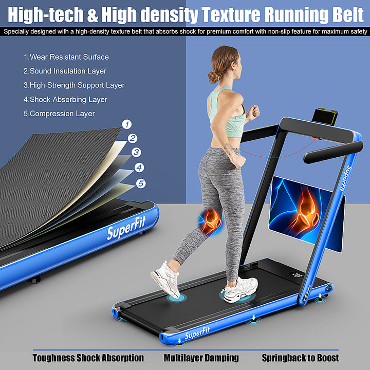 Costway - Up To 7.5MPH 2.25HP 2 in 1 Single Display Screen Treadmill W/ Speaker Remote Control APP - Green_4