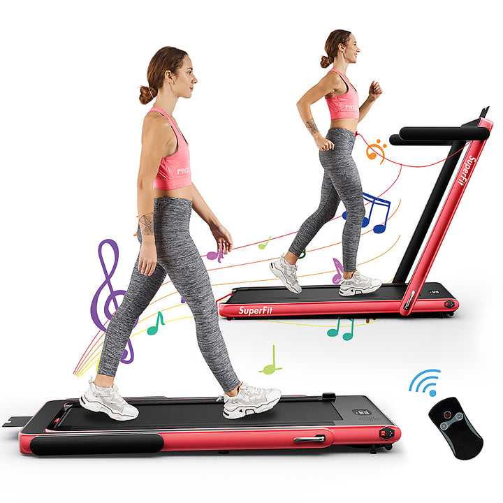 Costway - Up To 7.5MPH 2.25HP 2 in 1 Single Display Screen Treadmill Remote Control W/ APP Control Speaker - Red_0