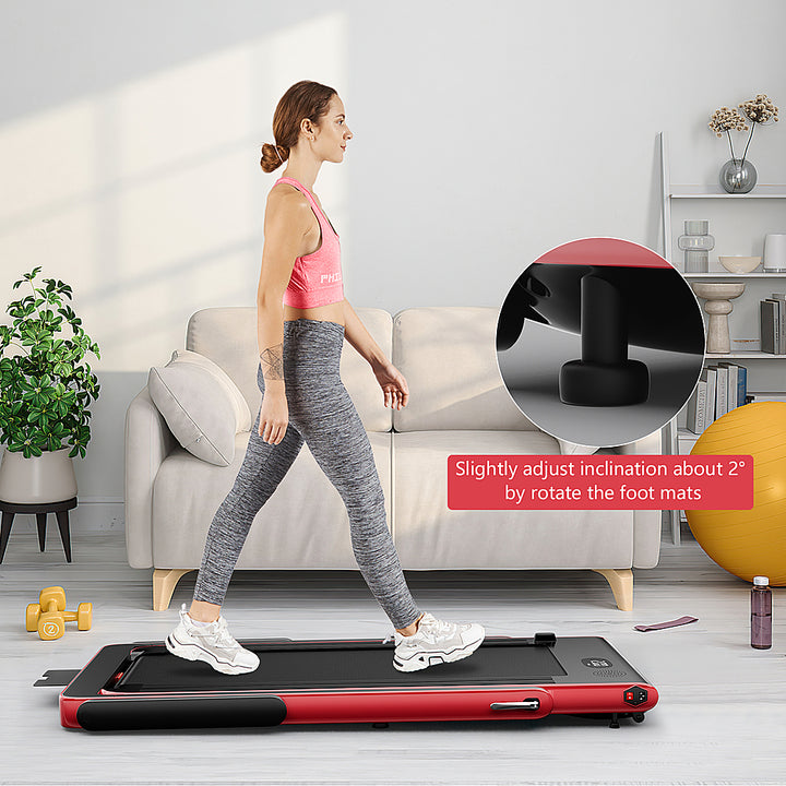 Costway - Up To 7.5MPH 2.25HP 2 in 1 Single Display Screen Treadmill Remote Control W/ APP Control Speaker - Red_1