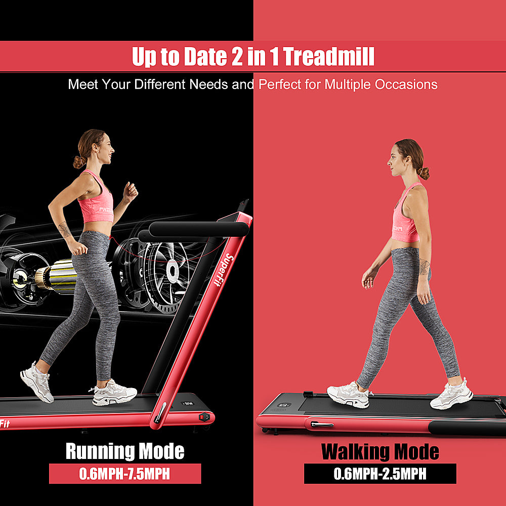 Costway - Up To 7.5MPH 2.25HP 2 in 1 Single Display Screen Treadmill Remote Control W/ APP Control Speaker - Red_2