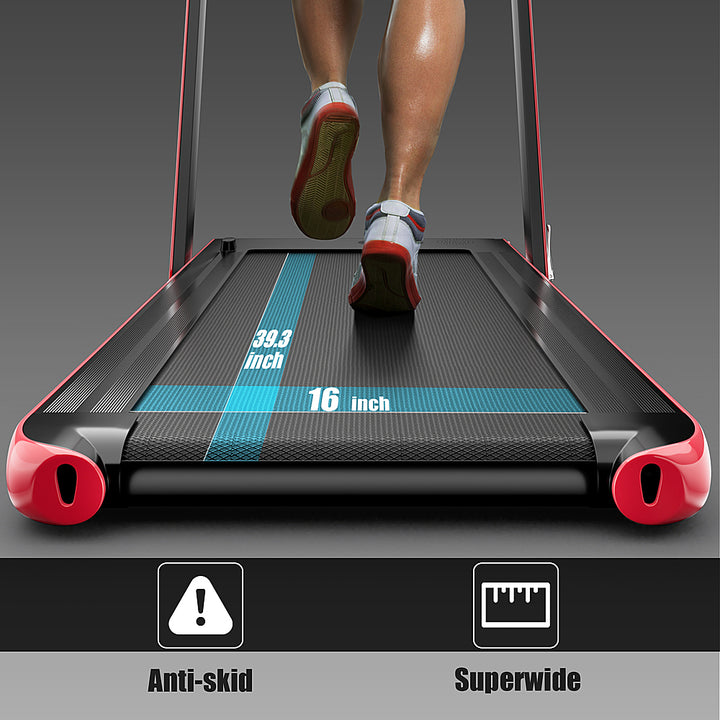 Costway - Up To 7.5MPH 2.25HP 2 in 1 Single Display Screen Treadmill Remote Control W/ APP Control Speaker - Red_3