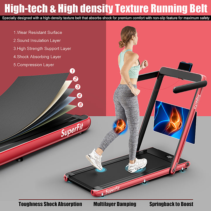 Costway - Up To 7.5MPH 2.25HP 2 in 1 Single Display Screen Treadmill Remote Control W/ APP Control Speaker - Red_5