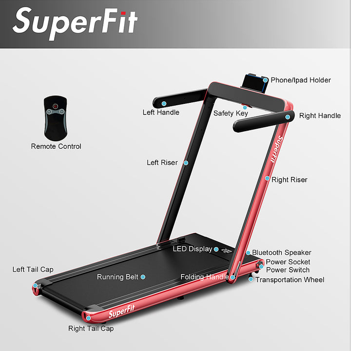 Costway - Up To 7.5MPH 2.25HP 2 in 1 Single Display Screen Treadmill Remote Control W/ APP Control Speaker - Red_8