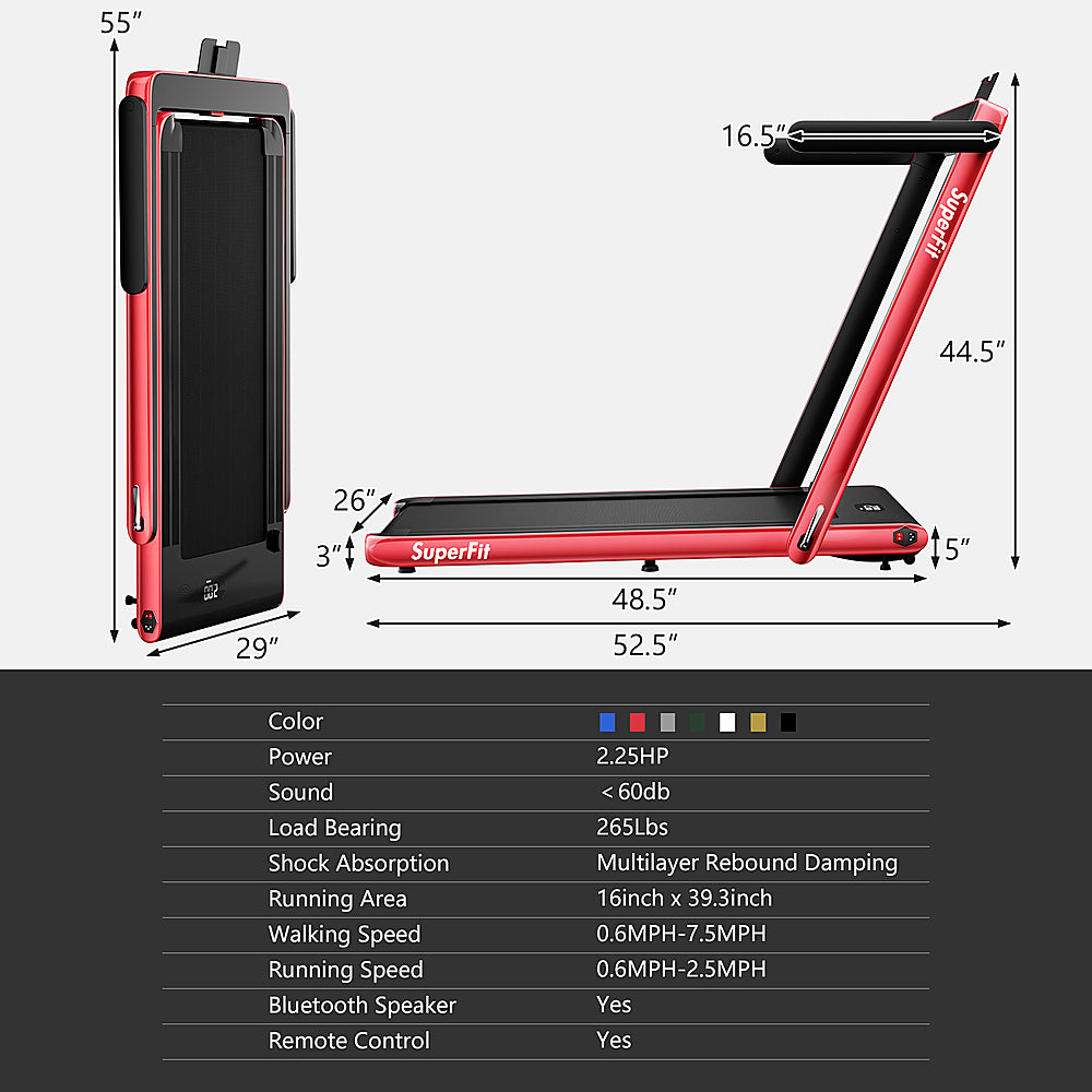 Costway - Up To 7.5MPH 2.25HP 2 in 1 Single Display Screen Treadmill Remote Control W/ APP Control Speaker - Red_10