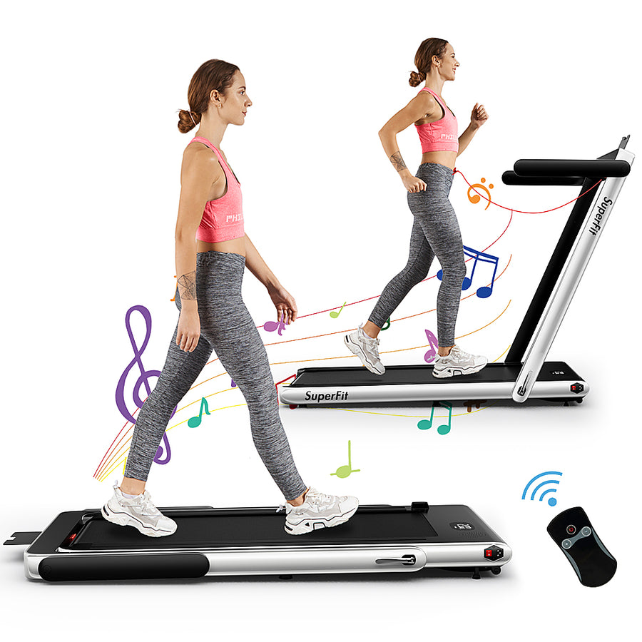 Costway - Up To 7.5MPH 2.25HP 2 in 1 Single Display Screen \Treadmill W/ Speaker Remote Control APP - Silver_0