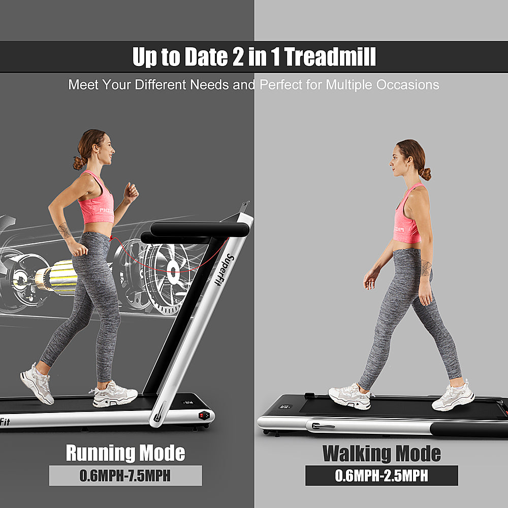 Costway - Up To 7.5MPH 2.25HP 2 in 1 Single Display Screen \Treadmill W/ Speaker Remote Control APP - Silver_1