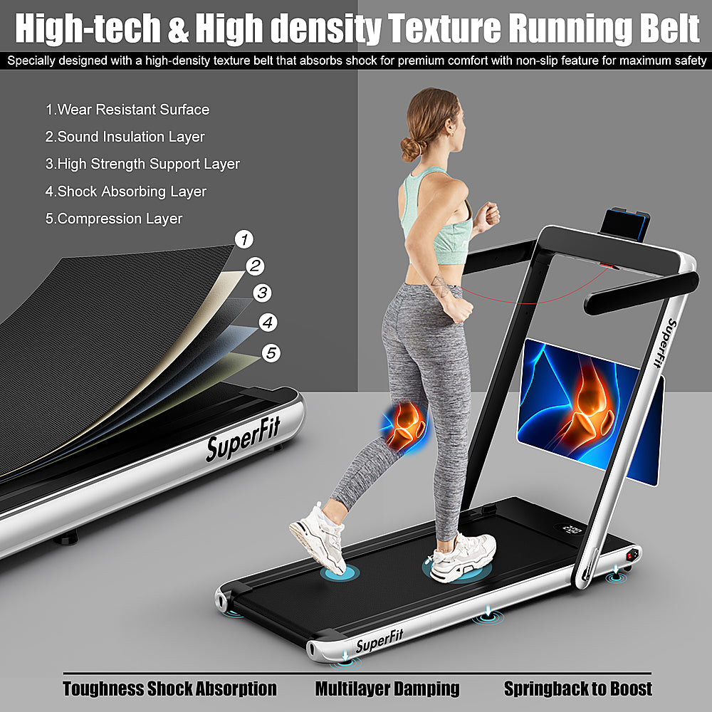 Costway - Up To 7.5MPH 2.25HP 2 in 1 Single Display Screen \Treadmill W/ Speaker Remote Control APP - Silver_4