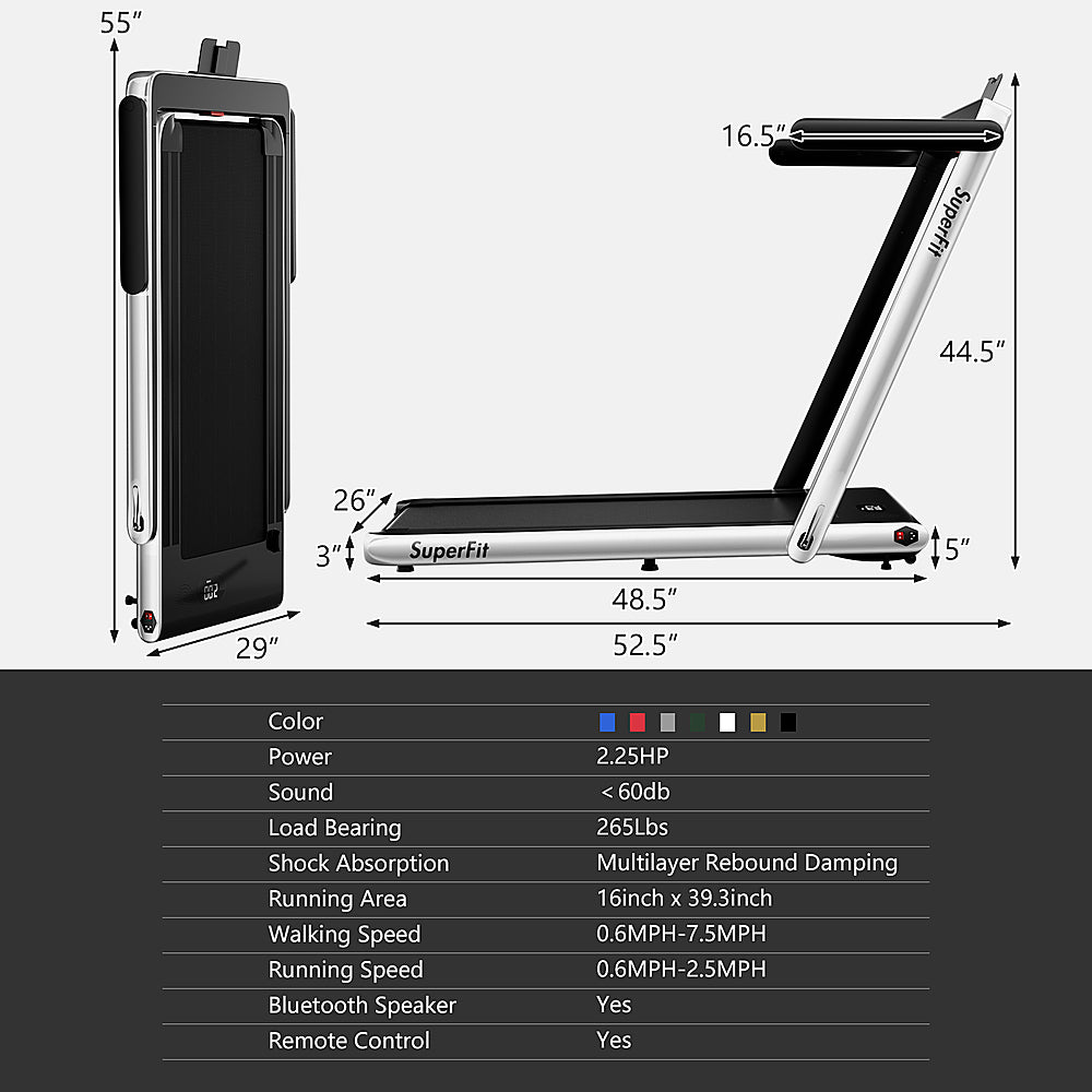 Costway - Up To 7.5MPH 2.25HP 2 in 1 Single Display Screen \Treadmill W/ Speaker Remote Control APP - Silver_10