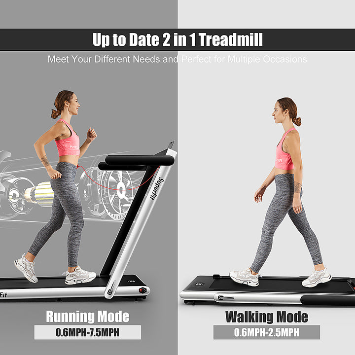 Costway - Up To 7.5MPH 2.25HP 2 in 1 Single Display Screen Treadmill W/ APP Speaker Remote Control - White_1