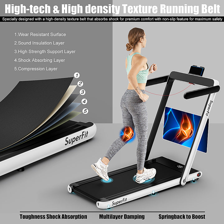 Costway - Up To 7.5MPH 2.25HP 2 in 1 Single Display Screen Treadmill W/ APP Speaker Remote Control - White_5