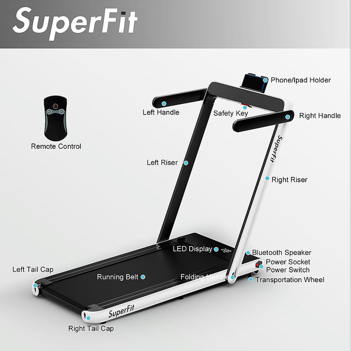 Costway - Up To 7.5MPH 2.25HP 2 in 1 Single Display Screen Treadmill W/ APP Speaker Remote Control - White_7