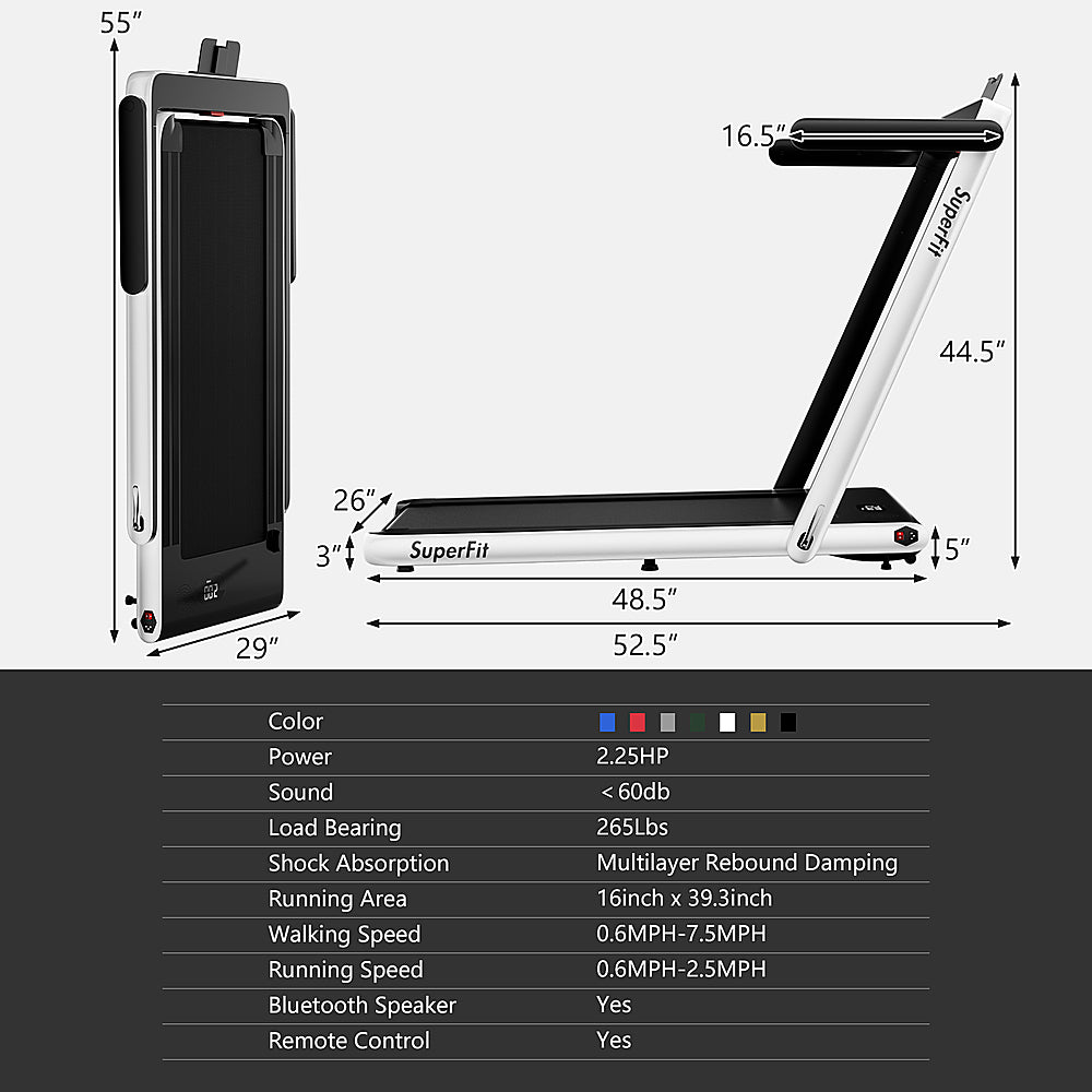 Costway - Up To 7.5MPH 2.25HP 2 in 1 Single Display Screen Treadmill W/ APP Speaker Remote Control - White_10