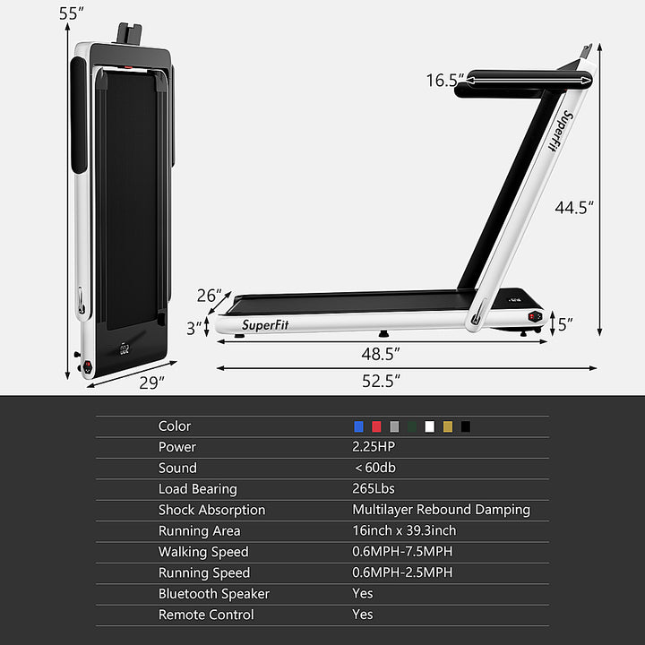 Costway - Up To 7.5MPH 2.25HP 2 in 1 Single Display Screen Treadmill W/ APP Speaker Remote Control - White_10