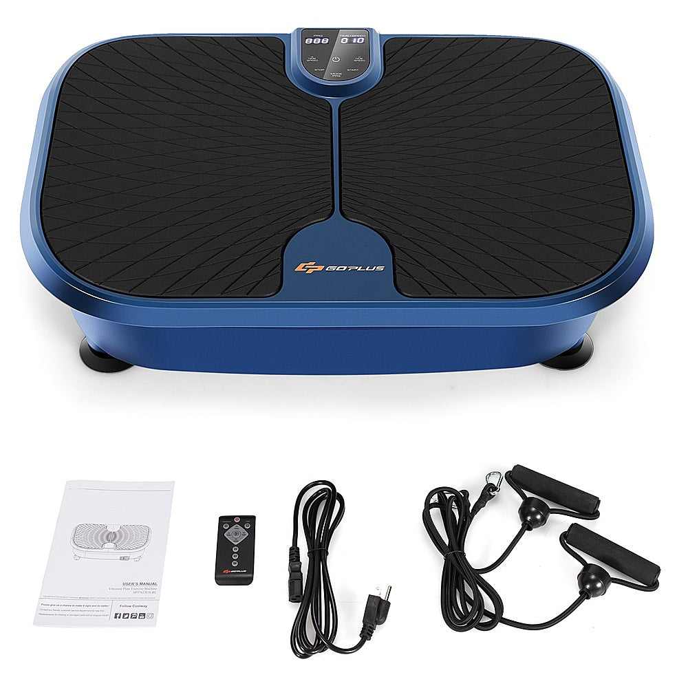 Costway - Mini Vibration Plate Fitness Exercise Machine with Remote Control Loop Bands - Black,  Blue_0