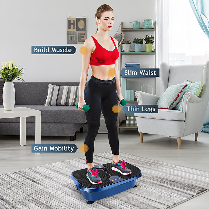 Costway - Mini Vibration Plate Fitness Exercise Machine with Remote Control Loop Bands - Black,  Blue_2