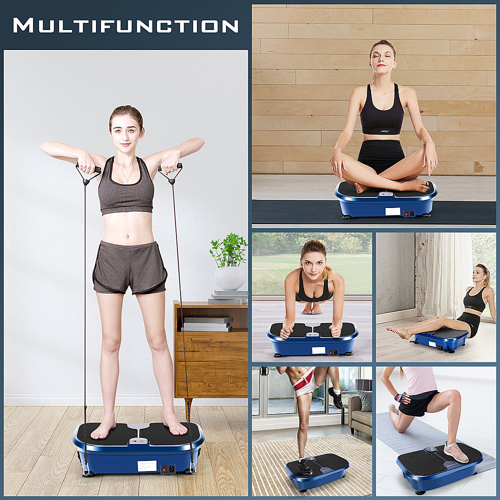 Costway - Mini Vibration Plate Fitness Exercise Machine with Remote Control Loop Bands - Black,  Blue_4