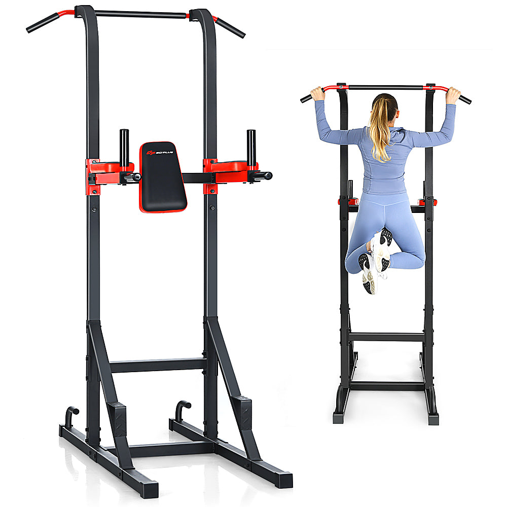 Costway - Multi-function Power Tower Pull Up Bar Dip Stand Home Gym Full-body Workout - Black/Red_0