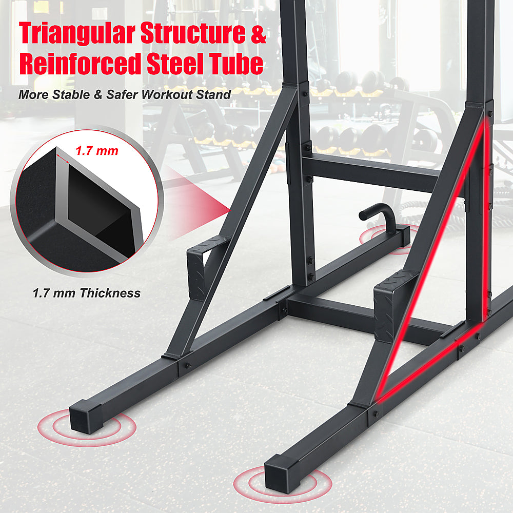 Costway - Multi-function Power Tower Pull Up Bar Dip Stand Home Gym Full-body Workout - Black/Red_4