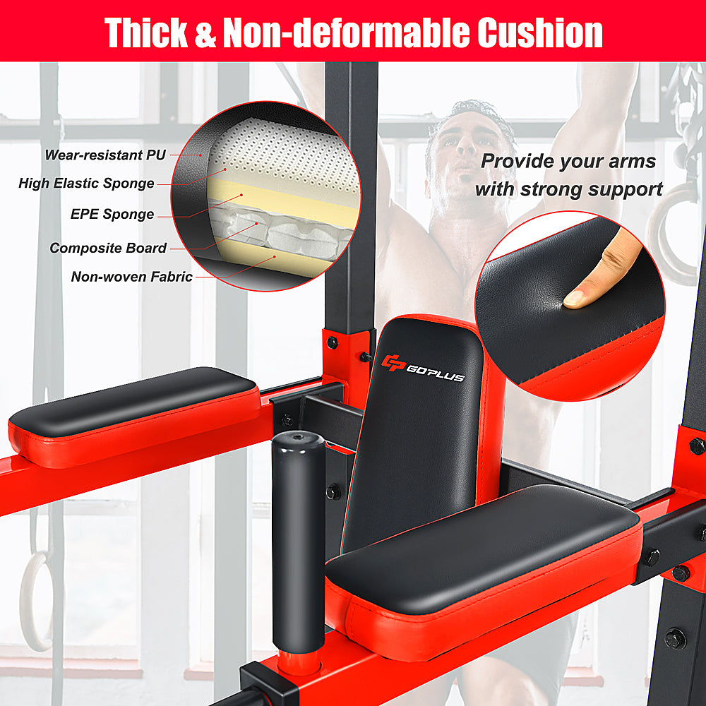 Costway - Multi-function Power Tower Pull Up Bar Dip Stand Home Gym Full-body Workout - Black/Red_5