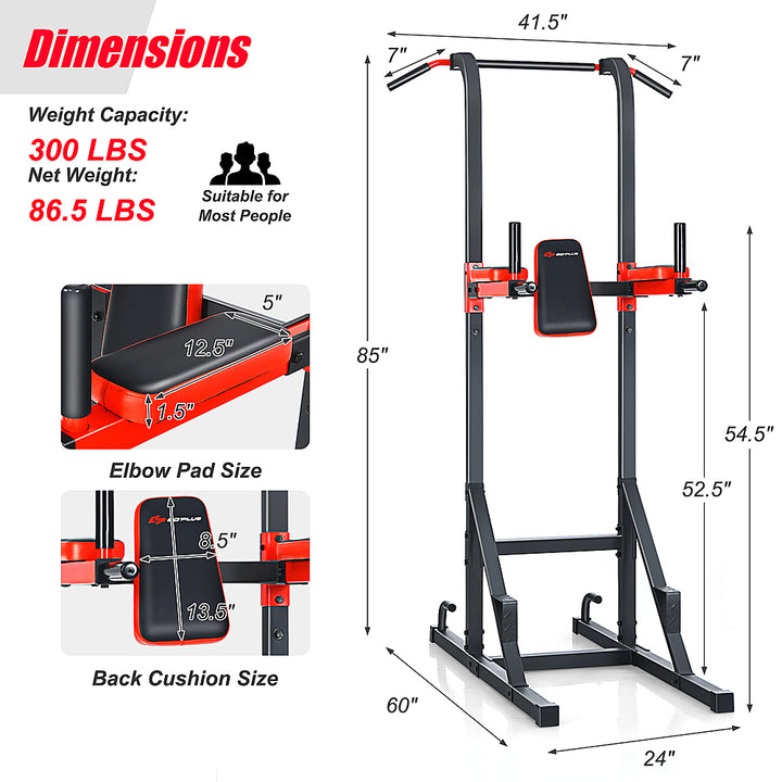 Costway - Multi-function Power Tower Pull Up Bar Dip Stand Home Gym Full-body Workout - Black/Red_8