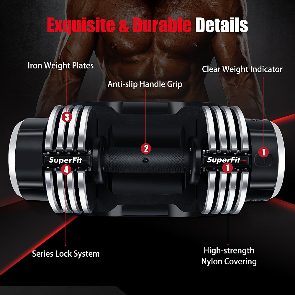 Costway - 5-in-1 25Lbs Weight Adjustable Dumbbell W/Anti-Slip Fast Adjust Turning Handle - Black_1