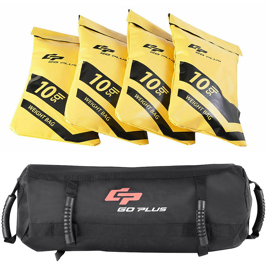 Costway - 40lbs Body Press Durable Fitness Exercise Weighted Sandbags w Filler Bags - Black/Yellow_0