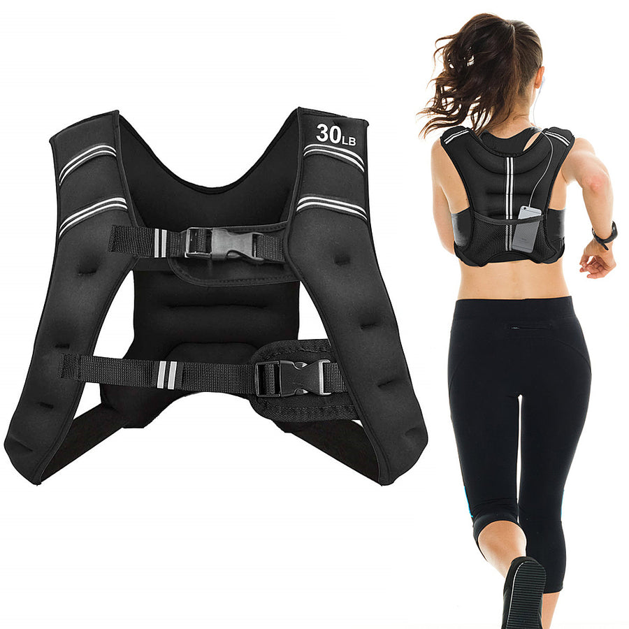 Costway - 30LBS Workout Weighted Vest W/Mesh Bag Adjustable Buckle Sports Fitness Training - Black_0