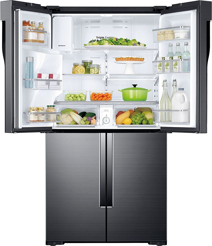 Samsung - 28.1 Cu. Ft. 4-Door Flex French Door Fingerprint Resistant Refrigerator - Black Stainless Steel_1