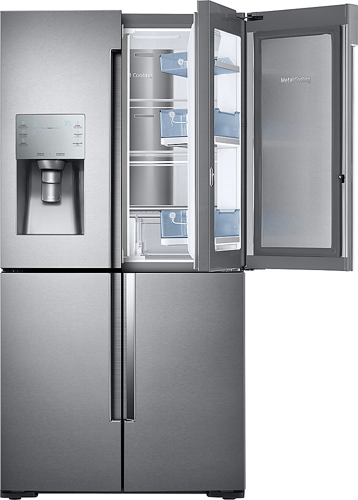 Samsung - 22.1 Cu. Ft. 4-Door Flex French Door Counter-Depth Fingerprint Resistant Refrigerator with Food ShowCase - Stainless Steel_1