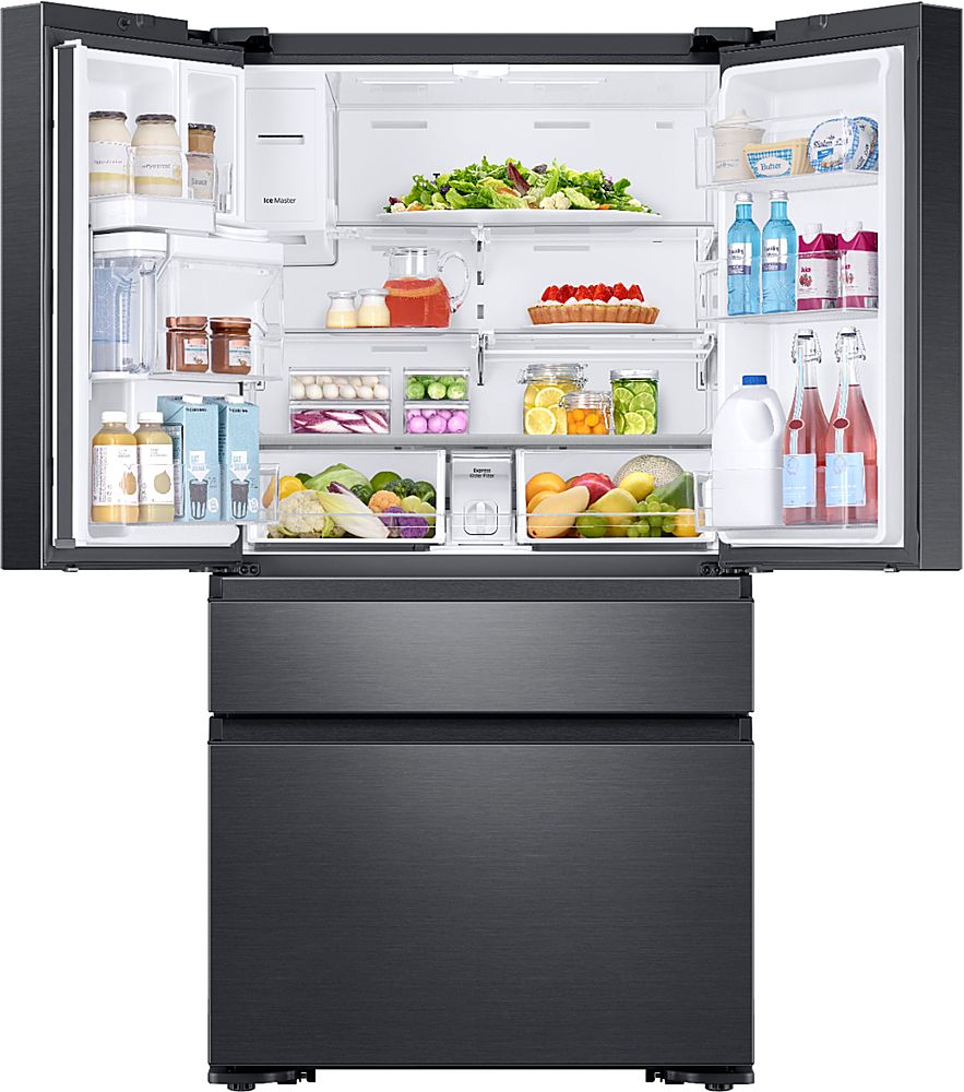 Samsung - 22.6 cu. ft. 4-Door Flex French Door Counter Depth Refrigerator with FlexZone Drawer - Black Stainless Steel_1