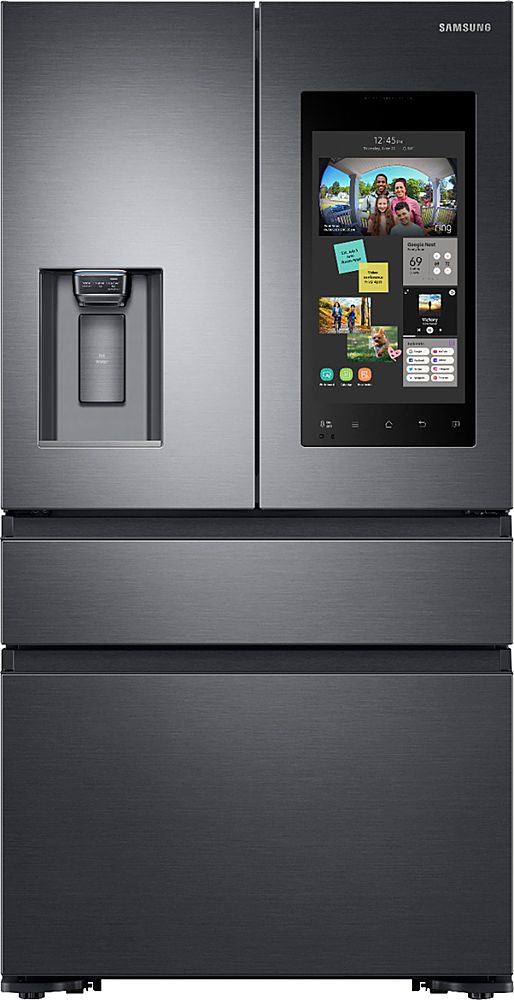 Samsung - Family Hub 22.2 Cu. Ft. Counter Depth 4-Door French Fingerprint Resistant Refrigerator - Black Stainless Steel_0