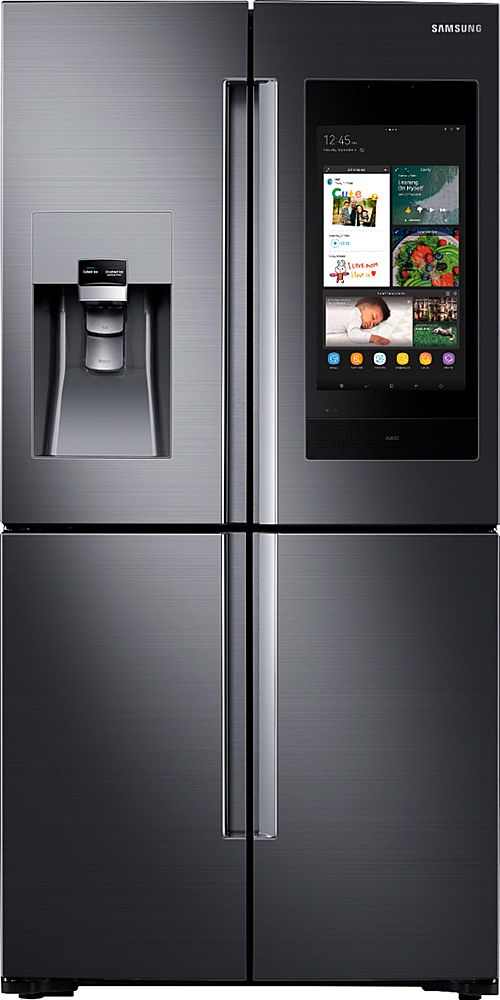 Samsung - Family Hub 22 Cu. Ft. 4-Door Flex French Door Counter-Depth Fingerprint Resistant Refrigerator - Black Stainless Steel_0