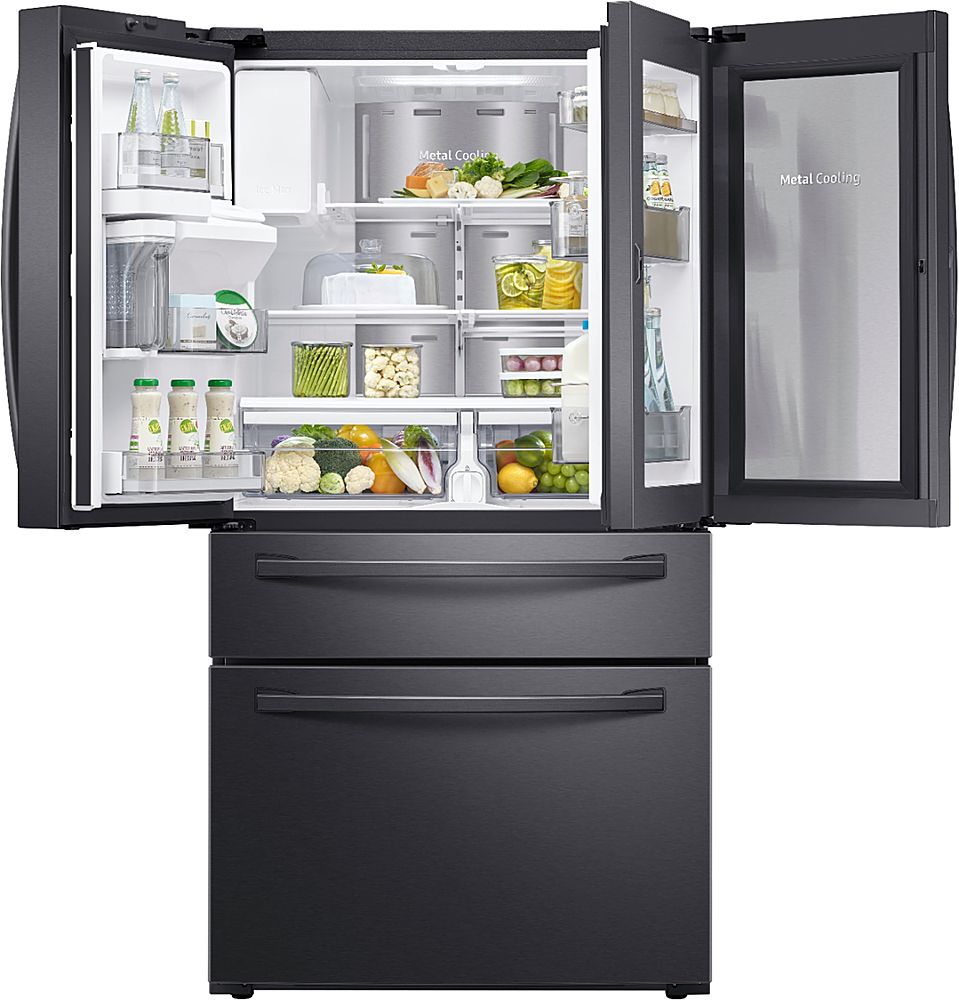 Samsung - 22.4 cu. ft. 4-Door French Door Counter Depth Smart Refrigerator with Food Showcase - Black Stainless Steel_1