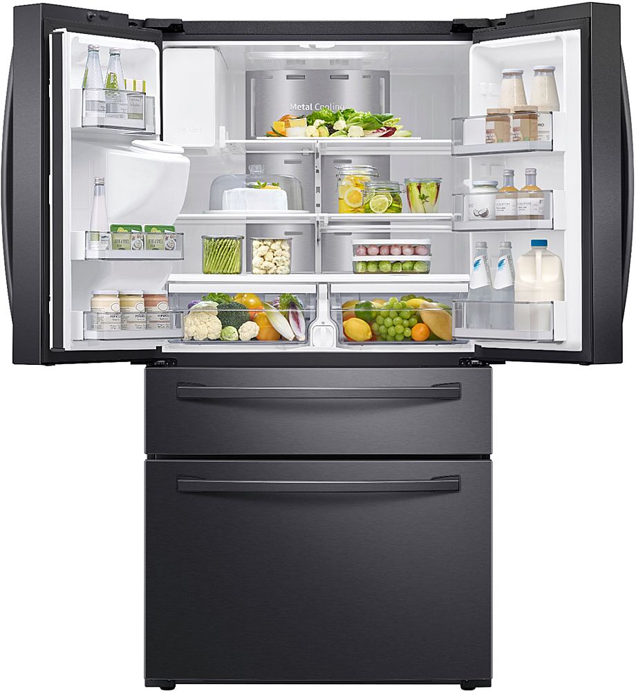 Samsung - Family Hub 27.7 Cu. Ft. 4-Door French Door  Fingerprint Resistant Refrigerator - Black Stainless Steel_1