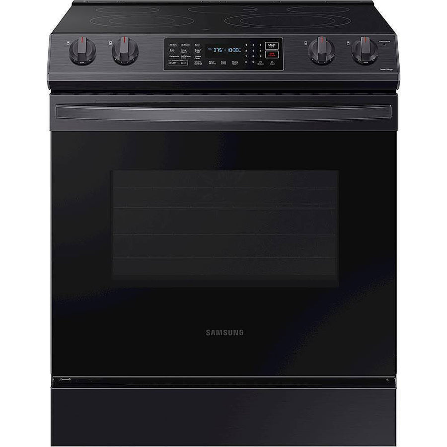 Samsung - 6.3 cu. ft. Front Control Slide-in Electric Range with Convection & Wi-Fi, Fingerprint Resistant - Black Stainless Steel_0