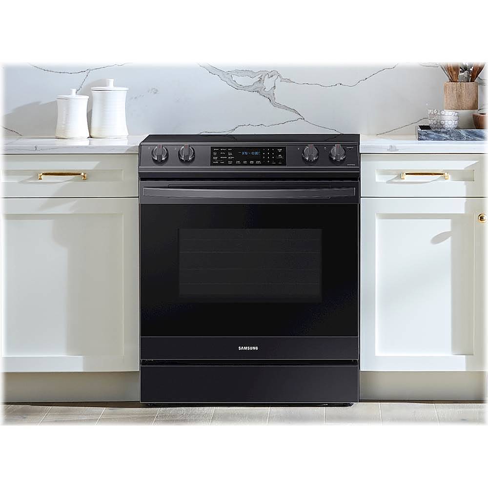 Samsung - 6.3 cu. ft. Front Control Slide-in Electric Range with Convection & Wi-Fi, Fingerprint Resistant - Black Stainless Steel_1