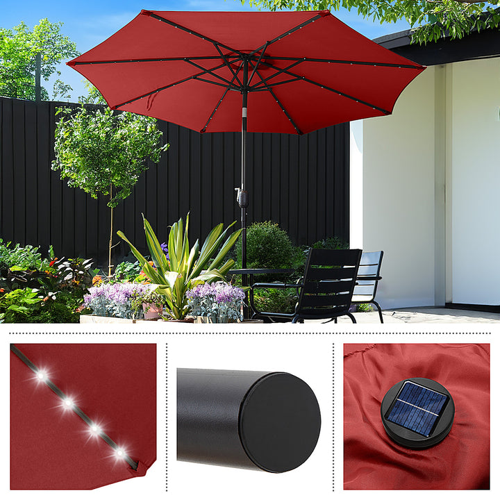 Villacera 9FT Solar LED Patio Umbrella, Red - Red_2